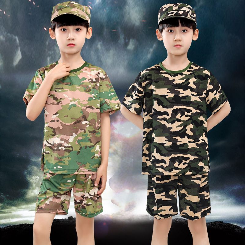 新款儿童迷彩服夏季战狼军训特种兵套装男童夏令营短袖女童演出服