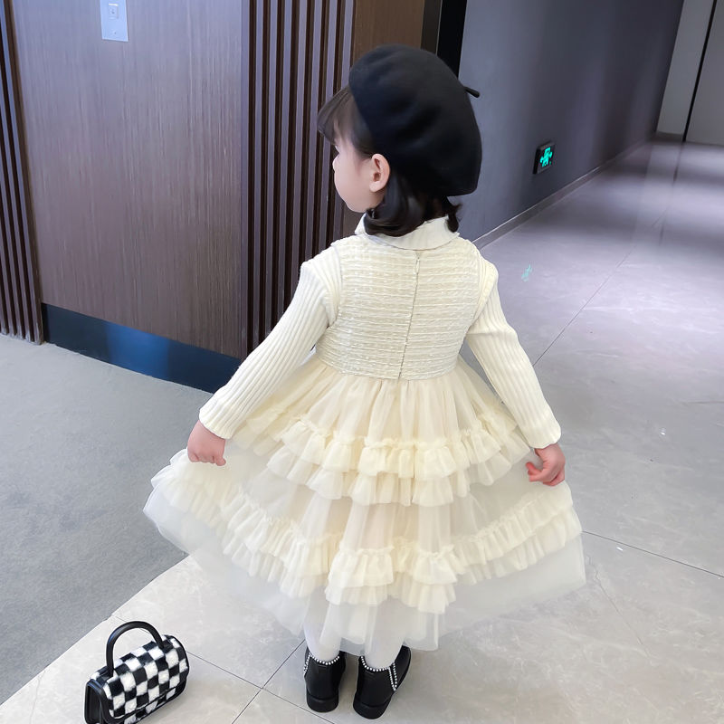 Girls' small fragrance suit autumn and winter clothes 2022 new foreign style plus velvet dress children's princess skirt two-piece set