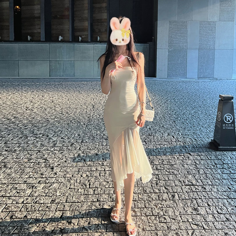 【現貨】氣質女神款溫柔風女不規則連衣裙長裙拼接女2023夏季新款