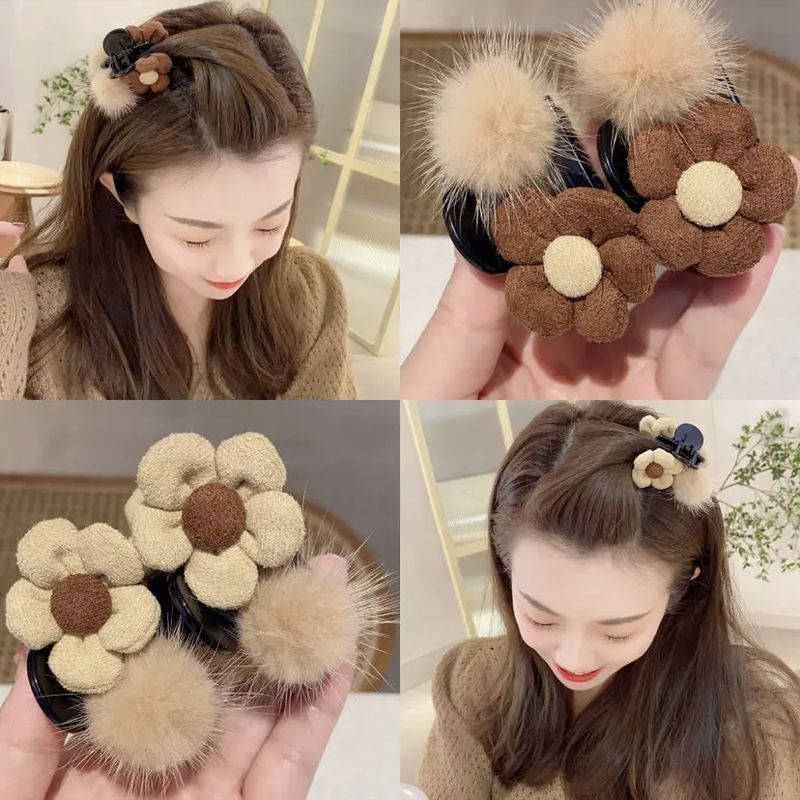 Flower hair ball high ponytail fixed clip side bangs clip 2022 Internet celebrity new hairpin mini shark clip