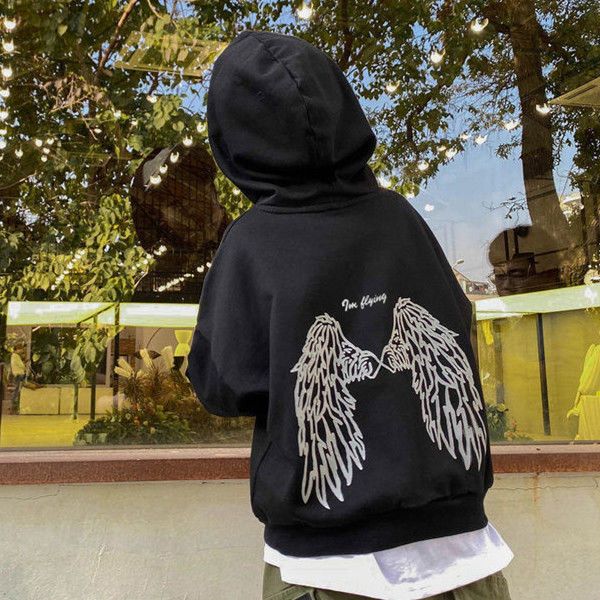 Children's clothing wings hooded sweater boy 8-12 years old handsome primary school boy middle and big boy autumn and winter fleece top tide