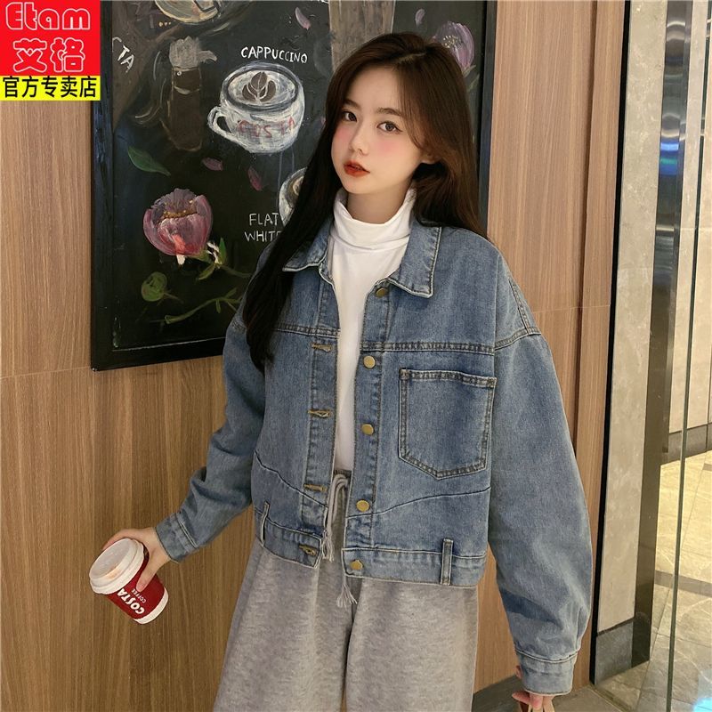 ETAM Iger design sense retro denim jacket female autumn and winter big fat mm loose short jacket top ins tide