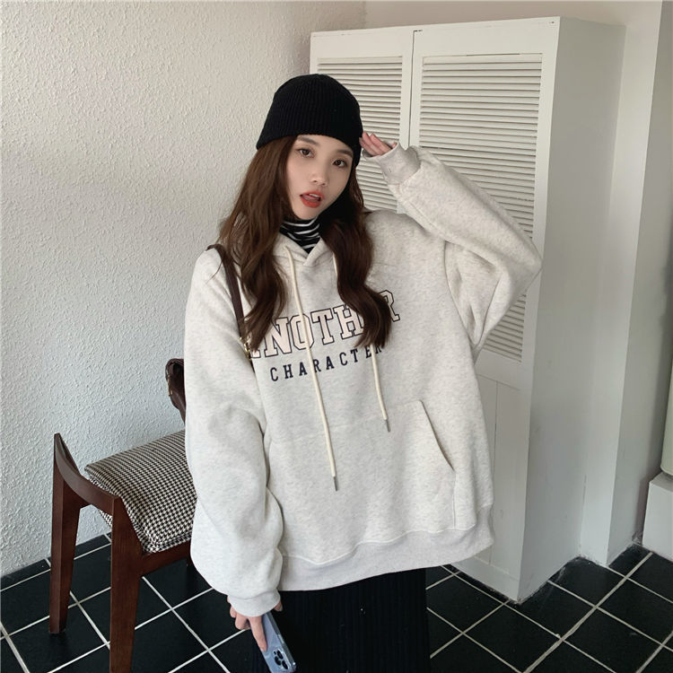 吉兔狗 纯棉咖啡色卫衣女学生棕色卫衣加绒加厚秋冬季新款宽松慵懒风上衣