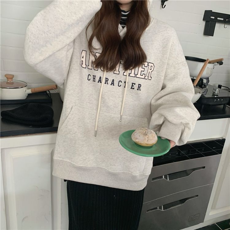 吉兔狗 纯棉咖啡色卫衣女学生棕色卫衣加绒加厚秋冬季新款宽松慵懒风上衣