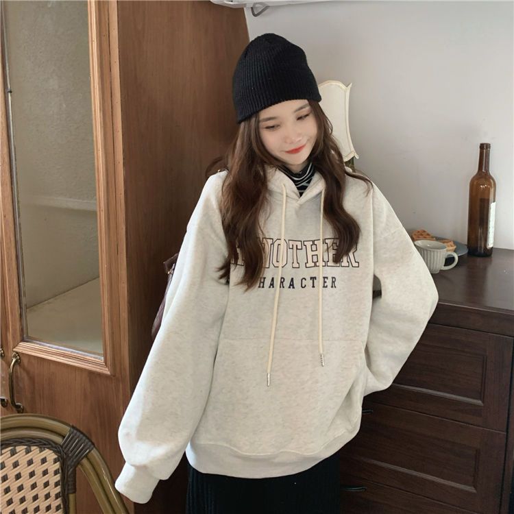 吉兔狗 纯棉咖啡色卫衣女学生棕色卫衣加绒加厚秋冬季新款宽松慵懒风上衣