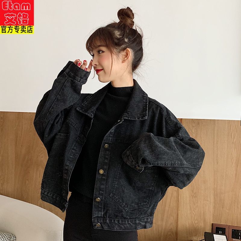 Iger design sense retro denim jacket female loose autumn and winter large size fat mm Korean version was thin short jacket tops