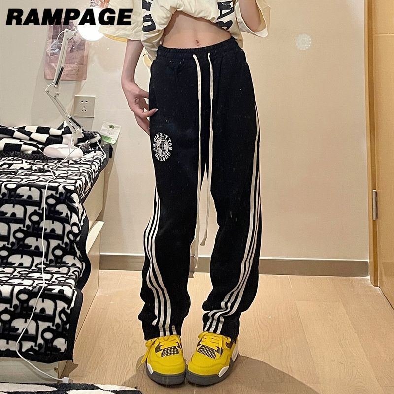 Rampage American style side stripe embroidered wide-leg pants for men and women of the same style high street loose-fitting straight-leg sweatpants