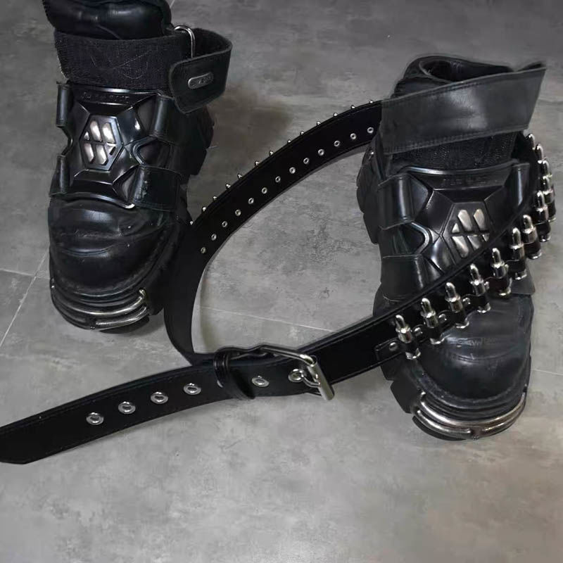 Instagram niche punk y2k rivet bullet head Zuo Yuanjie, same style metal jeans belt, versatile_voghion.com