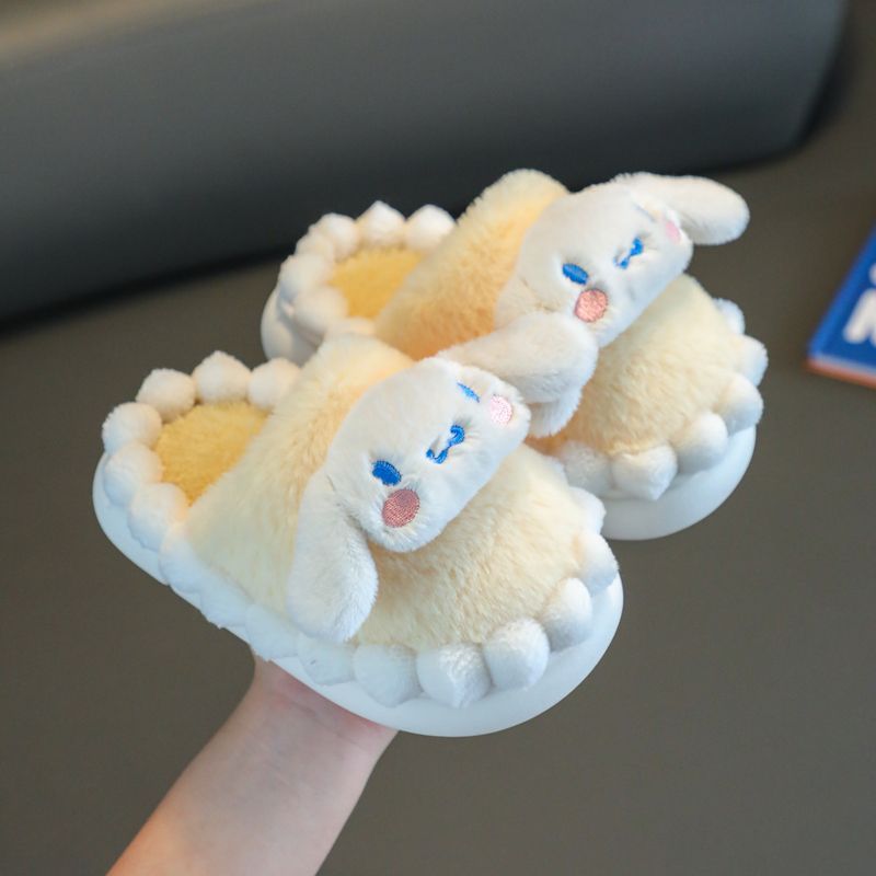 Girls' cotton slippers autumn and winter cute big-eared dog baby middle-aged and big children's indoor warm Baotou drag parent-child children's cotton shoes