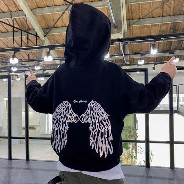 Children's clothing wings hooded sweater boy 8-12 years old handsome primary school boy middle and big boy autumn and winter fleece top tide