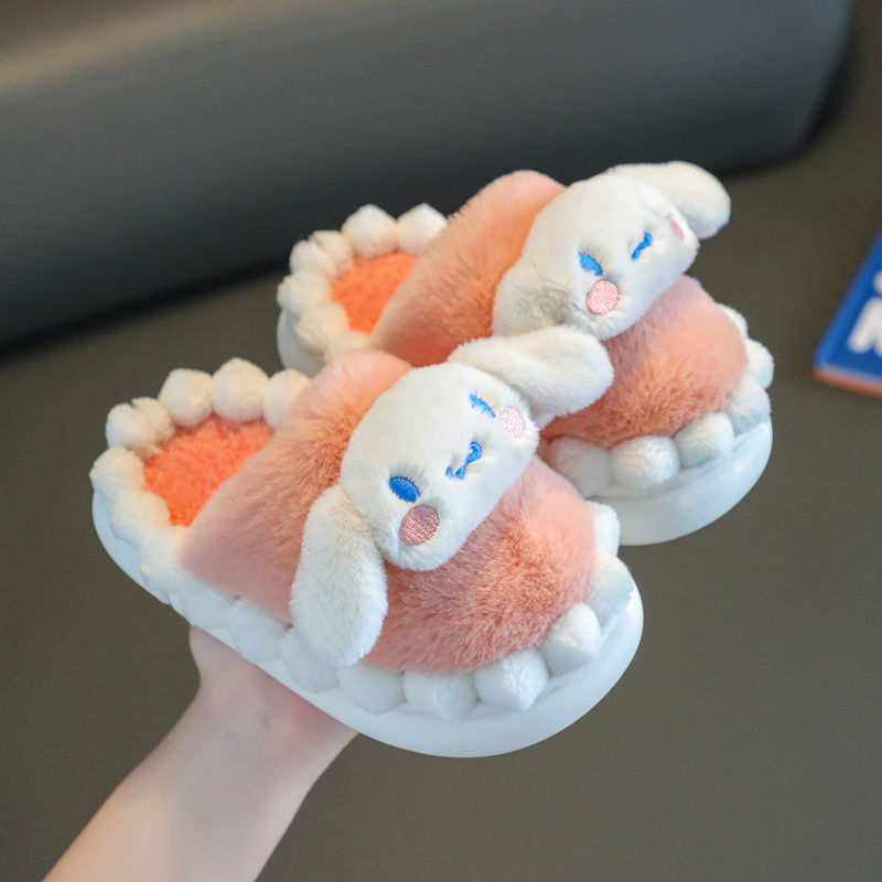 Girls' cotton slippers autumn and winter cute big-eared dog baby middle-aged and big children's indoor warm Baotou drag parent-child children's cotton shoes