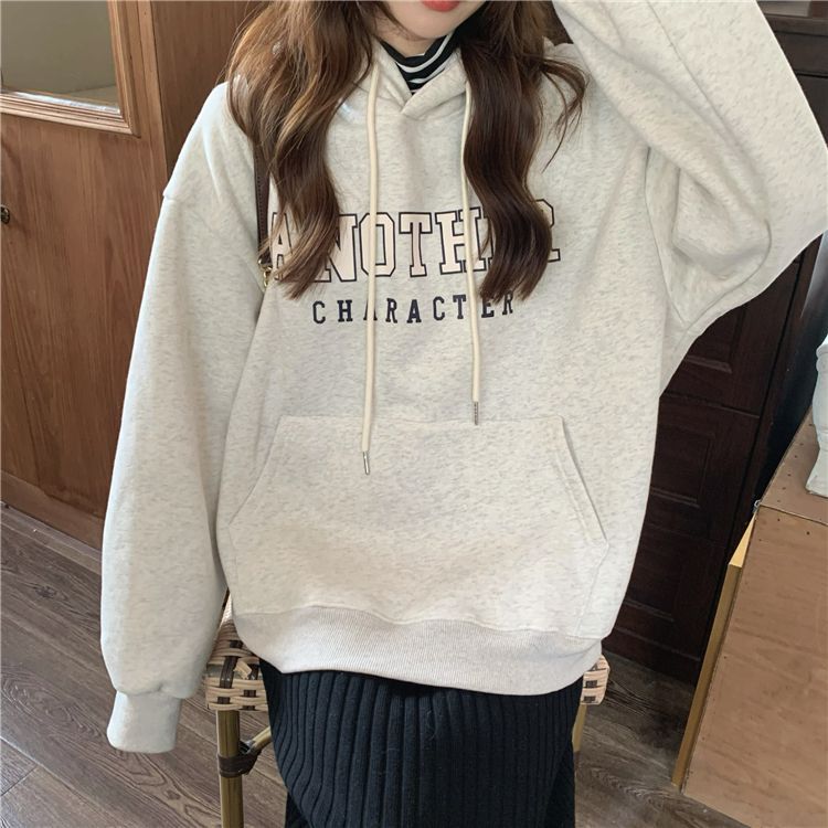 吉兔狗 纯棉咖啡色卫衣女学生棕色卫衣加绒加厚秋冬季新款宽松慵懒风上衣