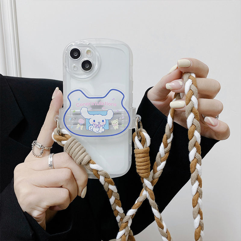 编制绳手机壳背夹 新款手机夹子斜挎手机壳绳背带挂链挂绳背夹绳