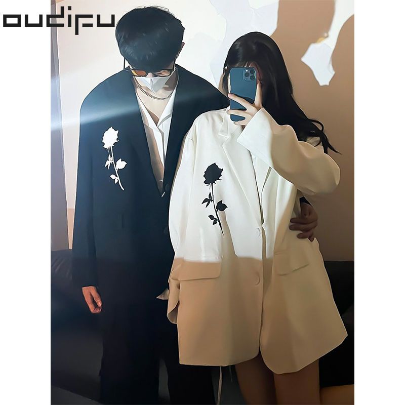 OUDIFU American retro vintage rose ruffian handsome couple jacket niche cold wind high street suit