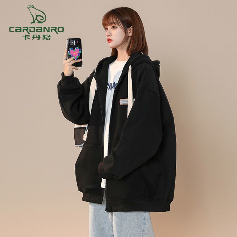 Cardan Road American-style jacket women's trendy brand ins Harajuku Hong Kong style baseball uniform spring and autumn hooded sports cardigan sweater