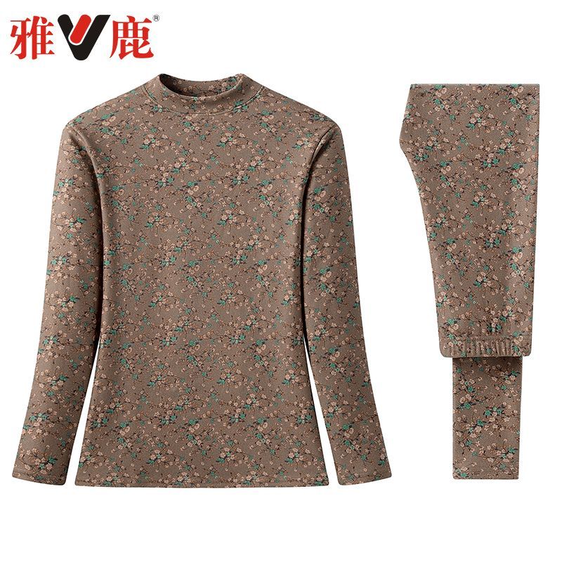 雅鹿冬季女士保暖內衣套裝德絨AB面內穿防寒半高領媽媽裝秋衣秋褲