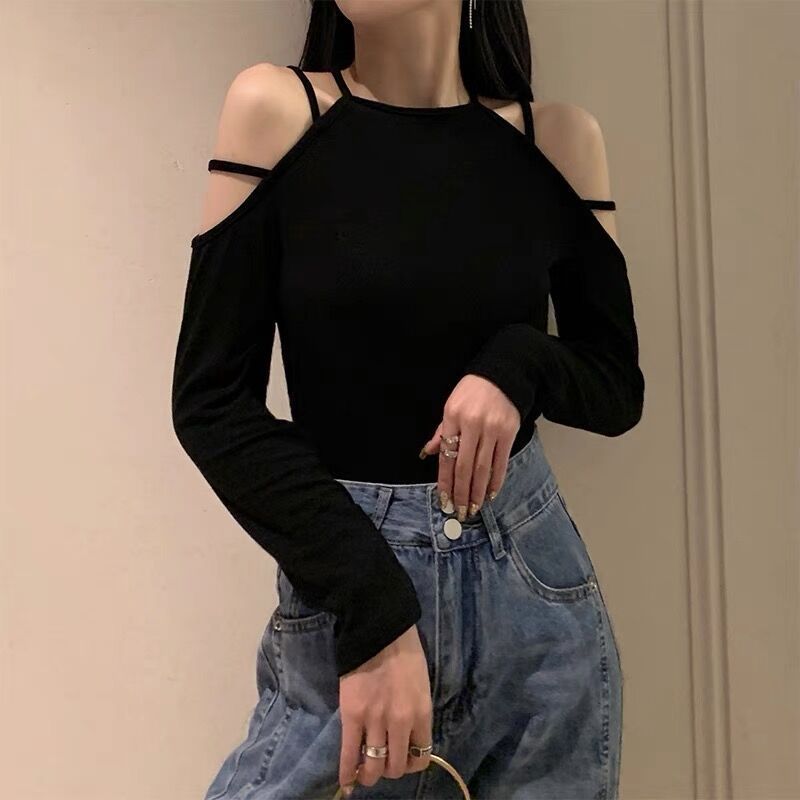 Hanging neck clothes hot girl wind tight short pure desire women's top spring and autumn inner bottoming shirt strapless t-shirt winter