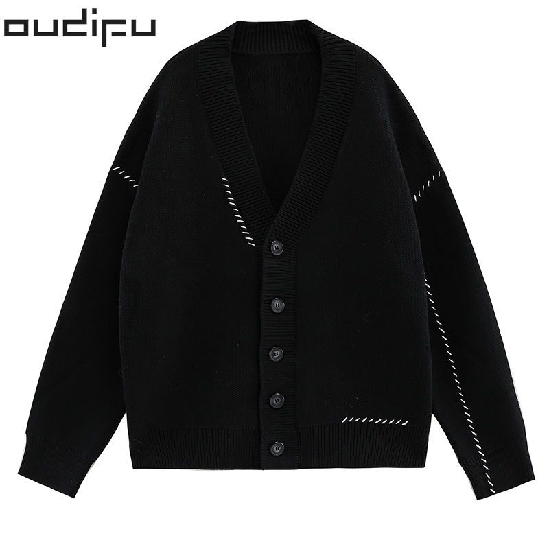OUDIFU 慵懒风毛衣开衫入秋外套设计感小众中长款上衣针织衫