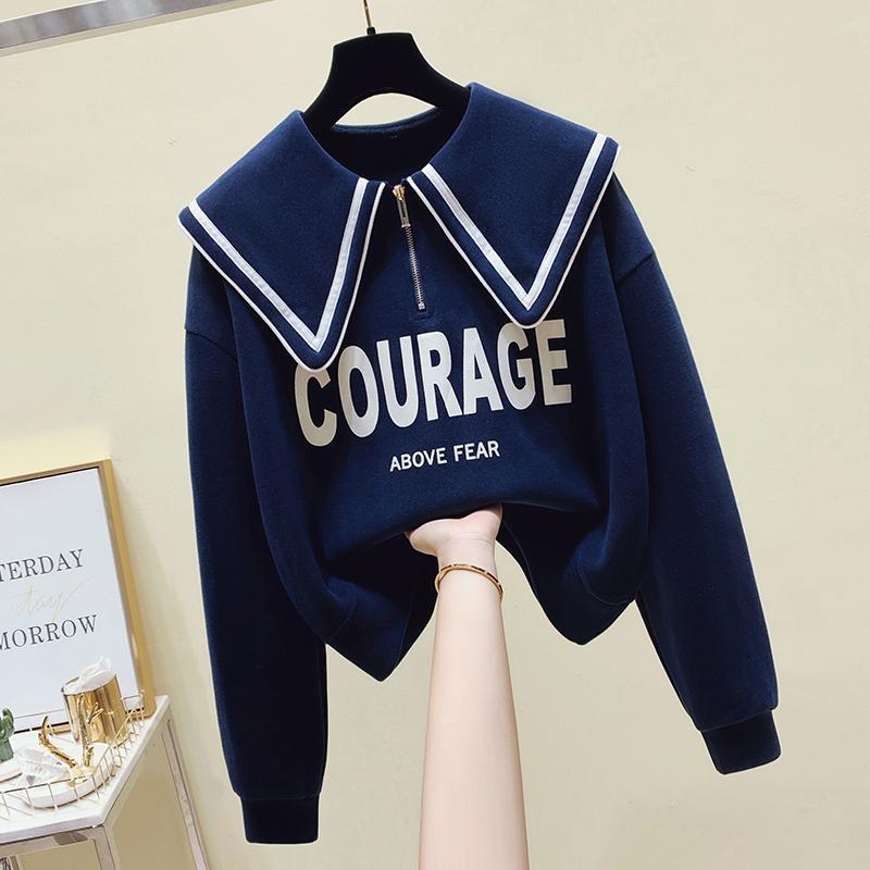 Girls' lapel sweater 2022 new autumn and winter explosion style foreign style lapel college wind big boy doll collar top
