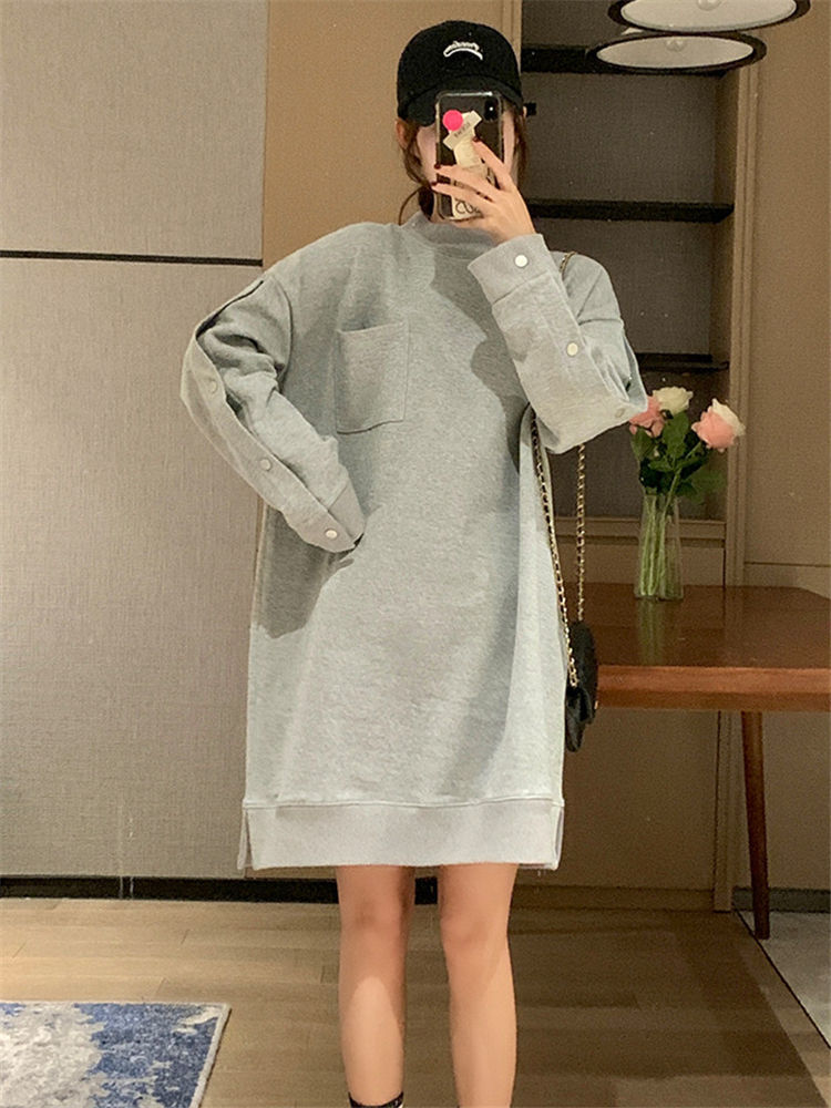 Fat sister mid-length sweater dress spring and autumn extra large size 300 catties loose belly cover pregnant women's dress