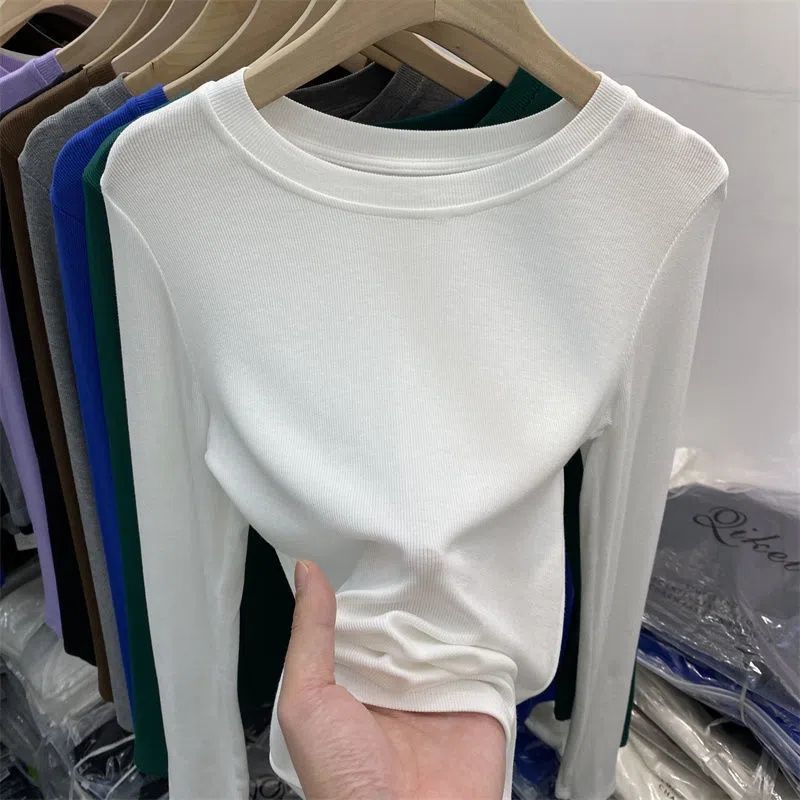 【多色可选】高档纯色面膜T恤长袖新款修身显瘦设计感打底衫上衣