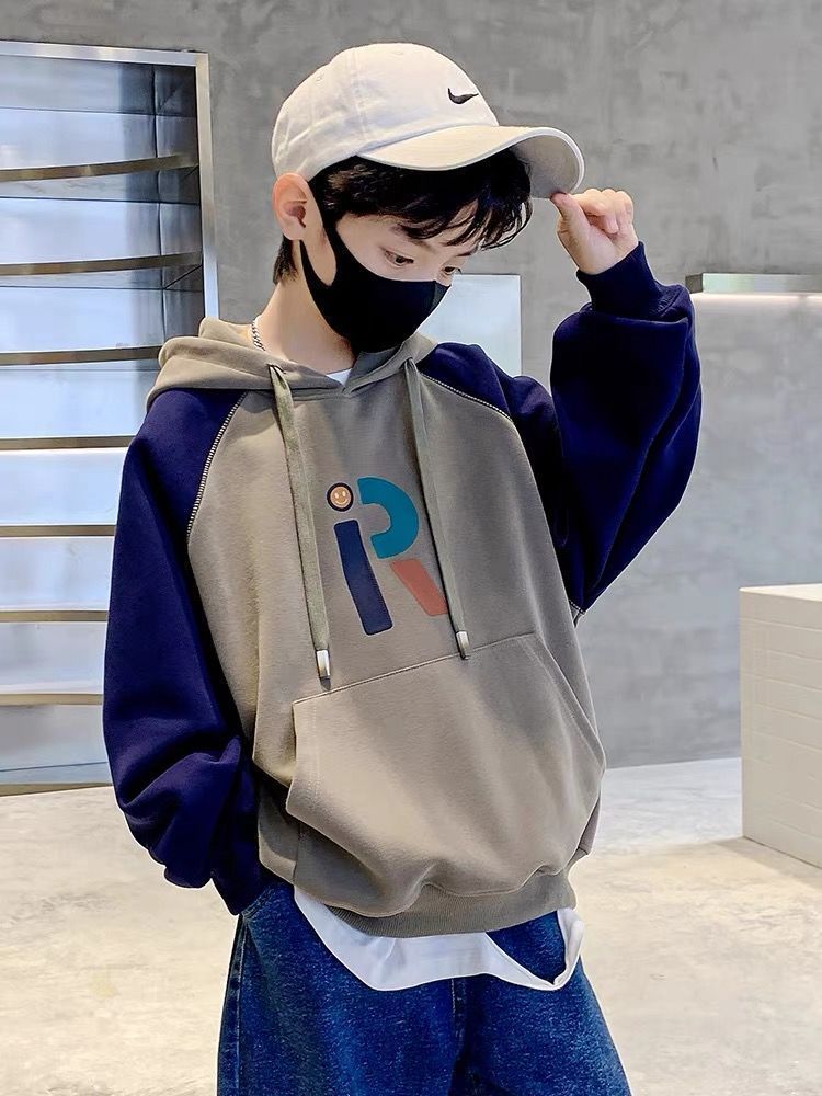 Babyfeet boys spring and autumn sweater 2022 new autumn clothes medium and large children's hooded sweater long-sleeved top handsome