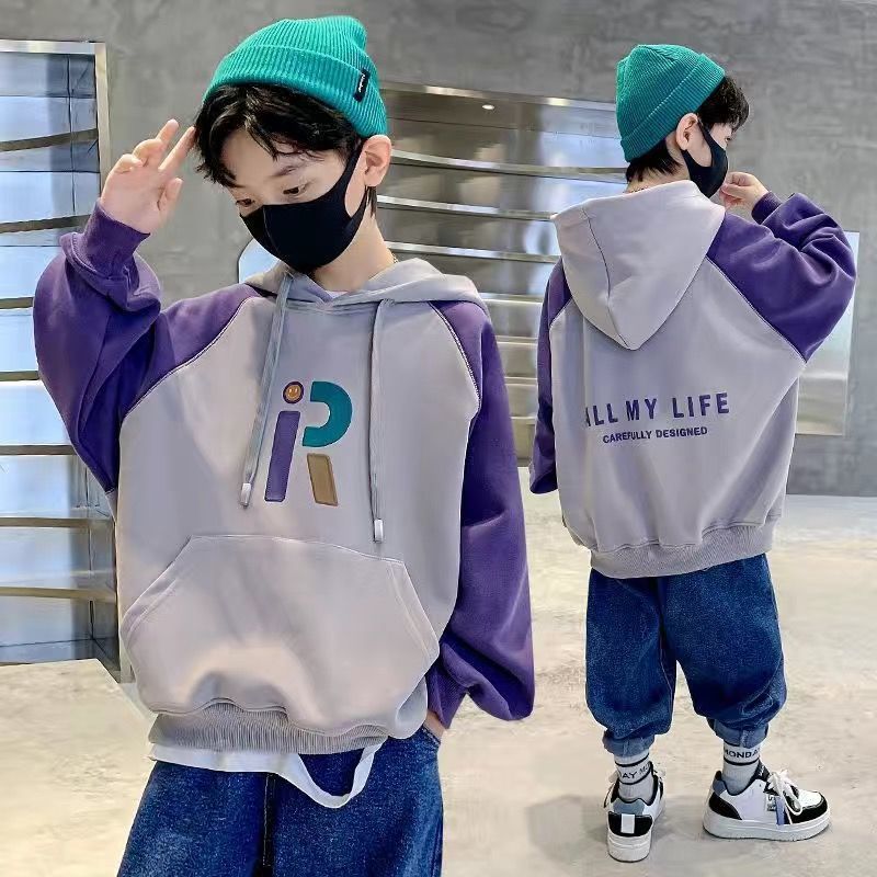 Babyfeet boys spring and autumn sweater 2022 new autumn clothes medium and large children's hooded sweater long-sleeved top handsome