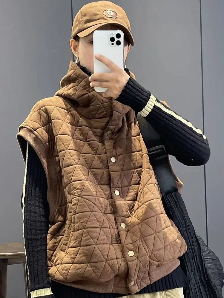 Douyin simple loose all-match padded vest female European station 2022 autumn and winter new fashion casual vest