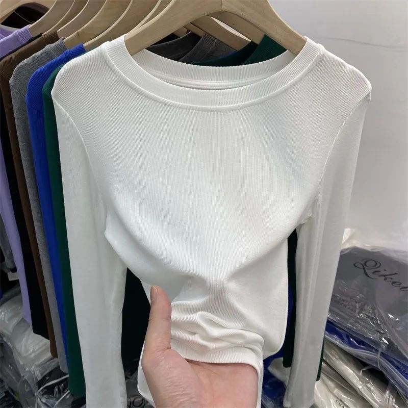 高檔螺紋新款面膜短袖t恤女純色百搭緊身螺紋打底衫體恤長袖上衣