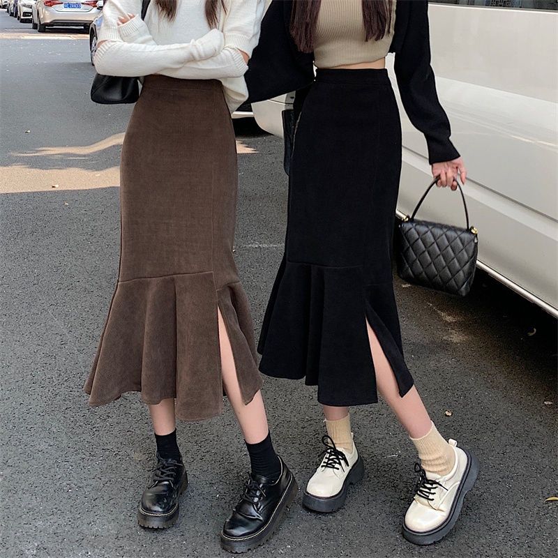 高腰開叉魚尾裙女春夏韓版2023新款顯瘦中長款氣質A字包臀半身裙