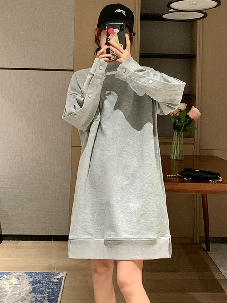 Fat sister mid-length sweater dress spring and autumn extra large size 300 catties loose belly cover pregnant women's dress