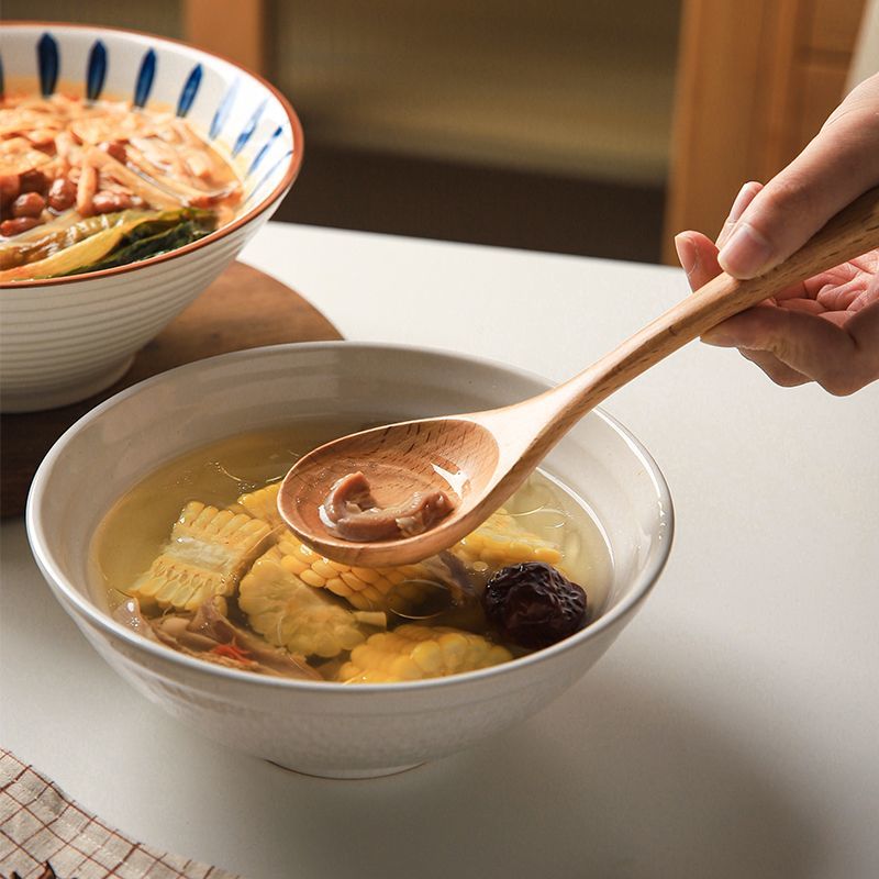 舍里日式木勺家用木质拉面勺子喝汤勺饭勺长柄调羹喝粥稀饭勺实木