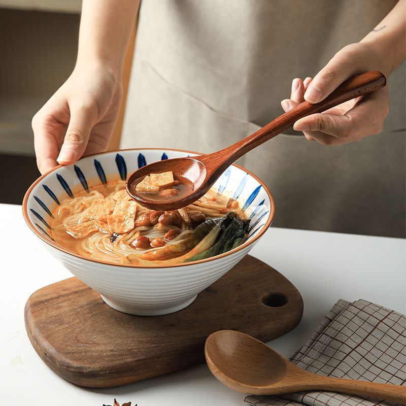 舍里日式木勺家用木质拉面勺子喝汤勺饭勺长柄调羹喝粥稀饭勺实木