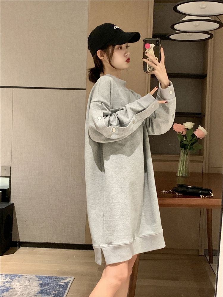 Fat sister mid-length sweater dress spring and autumn extra large size 300 catties loose belly cover pregnant women's dress