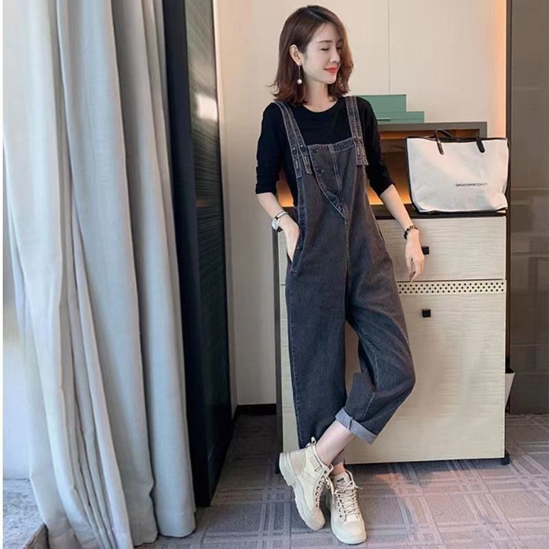 2022 new European goods, Korean version, loose plus size women's clothing, foreign style, age-reducing straight-leg denim overalls, women's spring, summer and autumn models [completed on February 7]