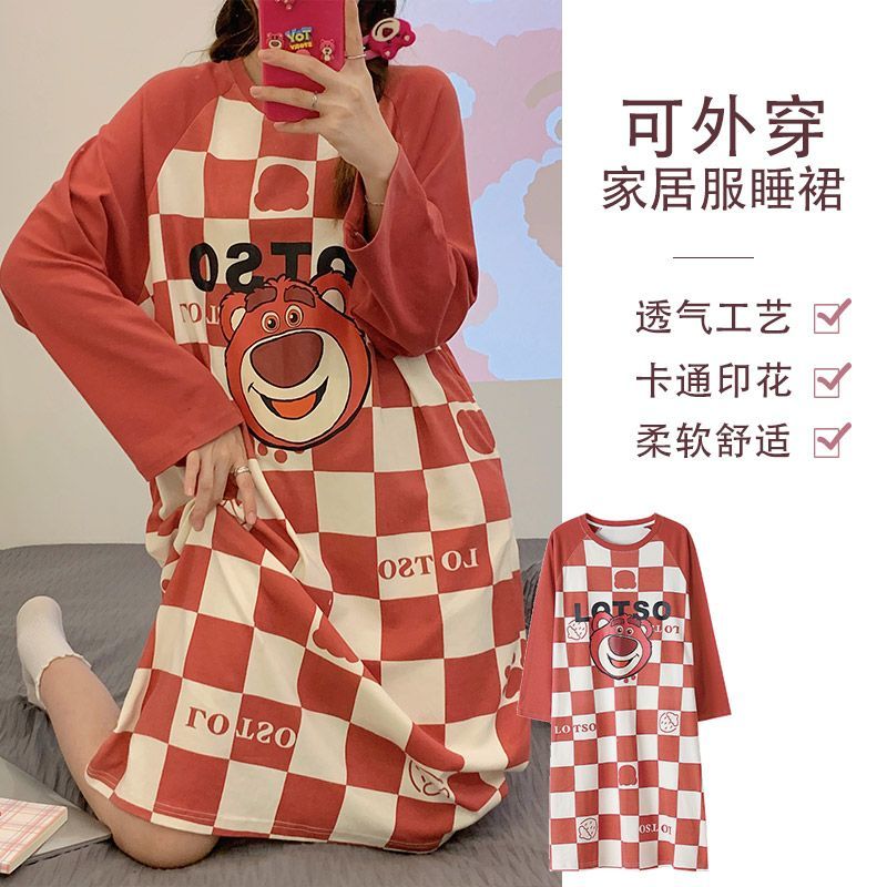Pajamas women's summer net red hot style new short-sleeved long section over the knee thin section sweet loose large size home service nightdress
