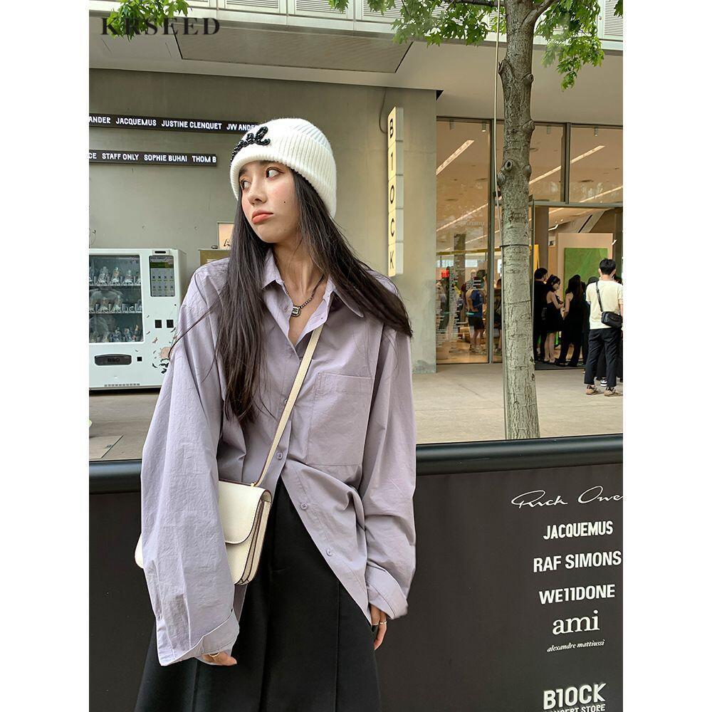 KRSEED高級感純色襯衫女2022秋季新款設計感小眾慵懶風休閒襯衣潮