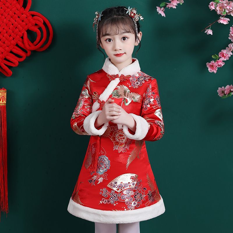 漢服女童冬裝拜年服兒童新款秋冬唐裝加絨古裝旗袍裙新年裝中國風