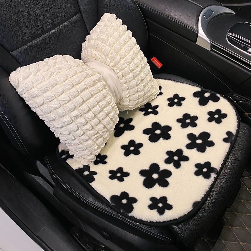 汽车座垫创意花朵毛绒坐垫冬季保暖不掉毛车用座椅套车内通用饰品