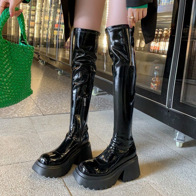 Small height-increasing elastic boots women's autumn and winter new platform thick-soled over-the-knee boots waterproof platform high-tube thin knight boots