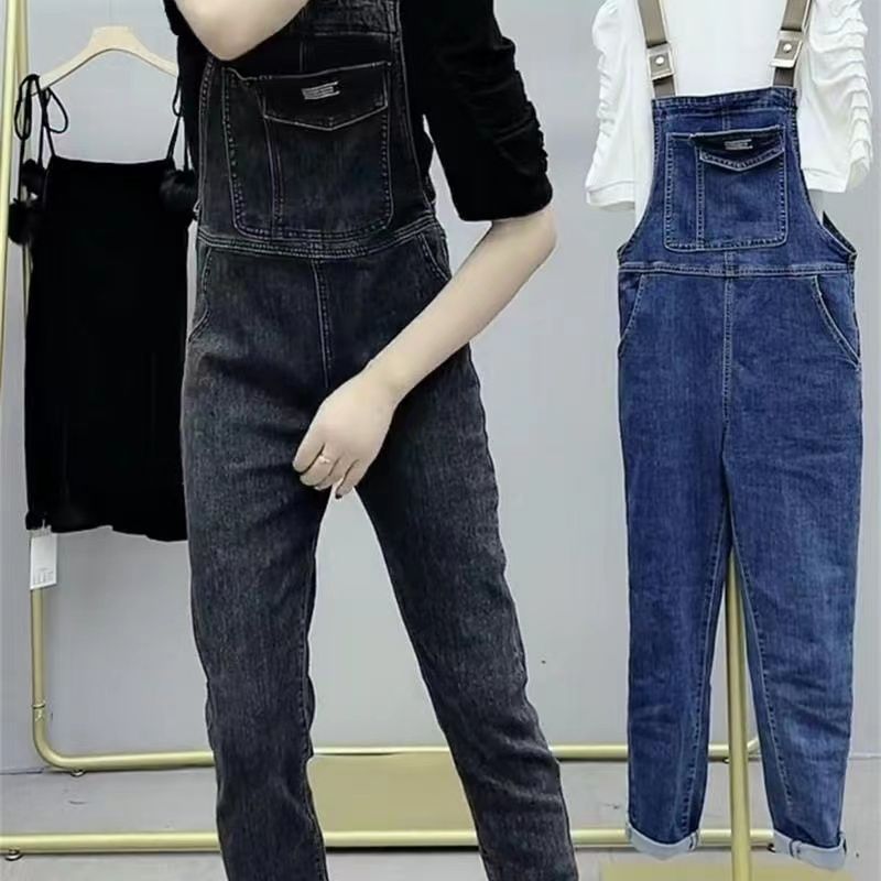 Salt denim autumn 2022 new fashion Korean version loose small foreign style age-reducing net red hot style overalls female