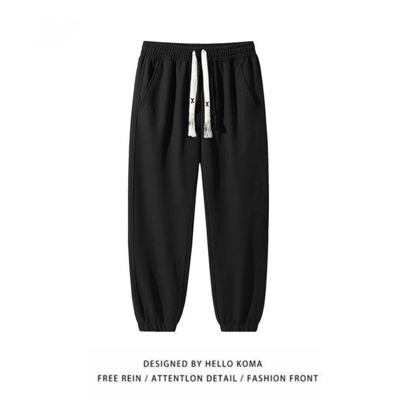 Waffle Casual Pants Men's Spring and Autumn Ins Hong Kong Style Loose All-match Beam Foot Pants Elastic Waist Sports Long Pants