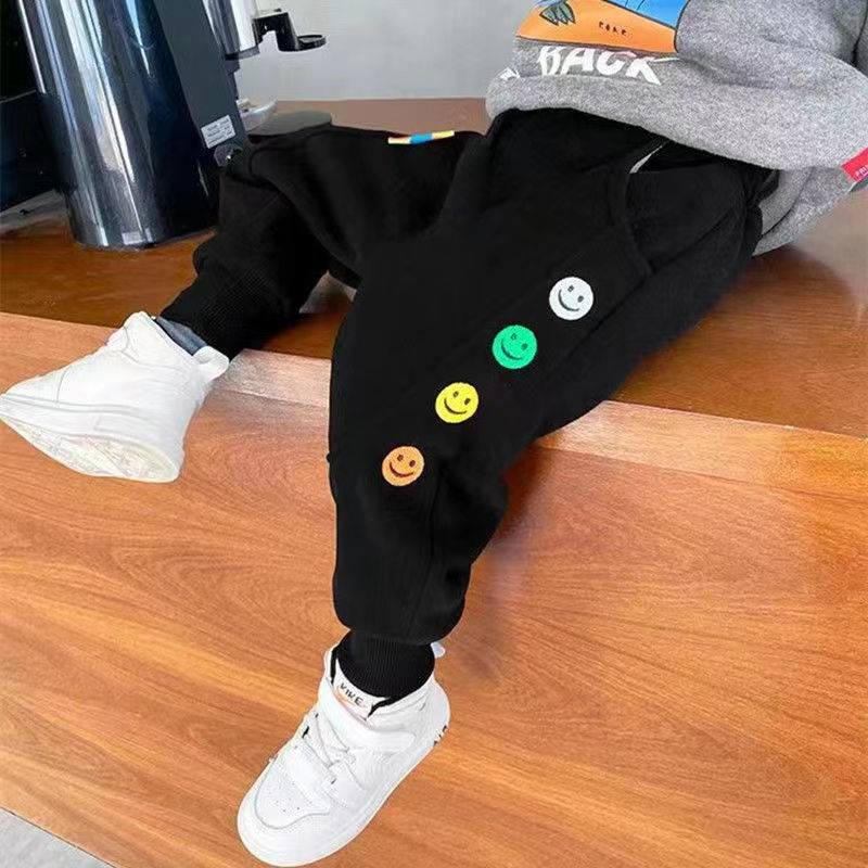 Boys' trousers spring and autumn style outerwear trousers baby spring trousers thickened small and medium-sized children's all-in-one velvet sweatpants