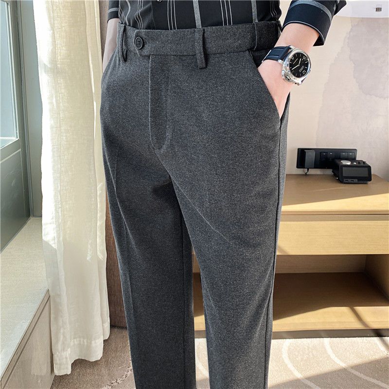 Autumn and winter woolen suit trousers for men, Korean style slim fit, thickened casual pants, business trendy woolen suit pants