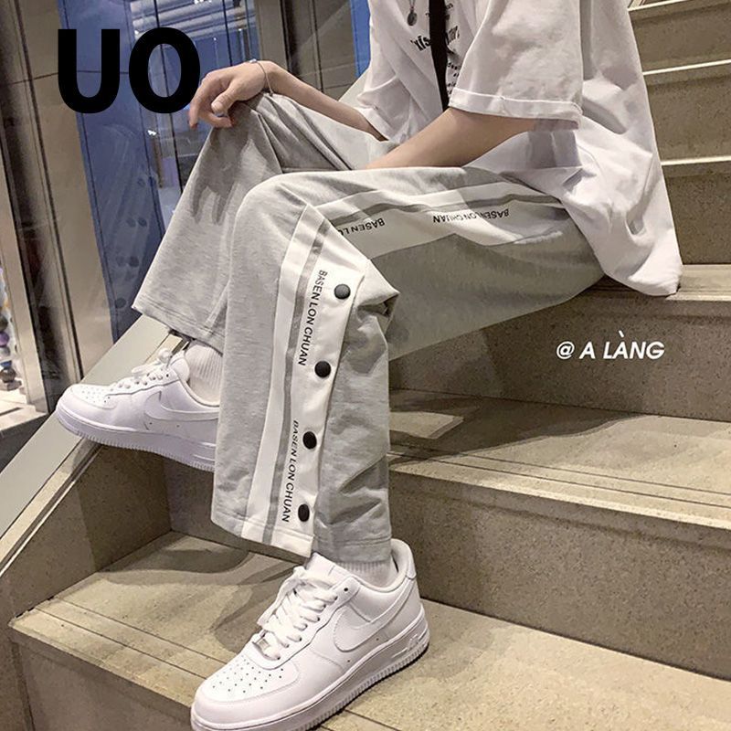 UO fat mm breasted casual pants 2-300 catties spring and autumn men and women ins tide loose straight tube all-match Hong Kong style sports pants