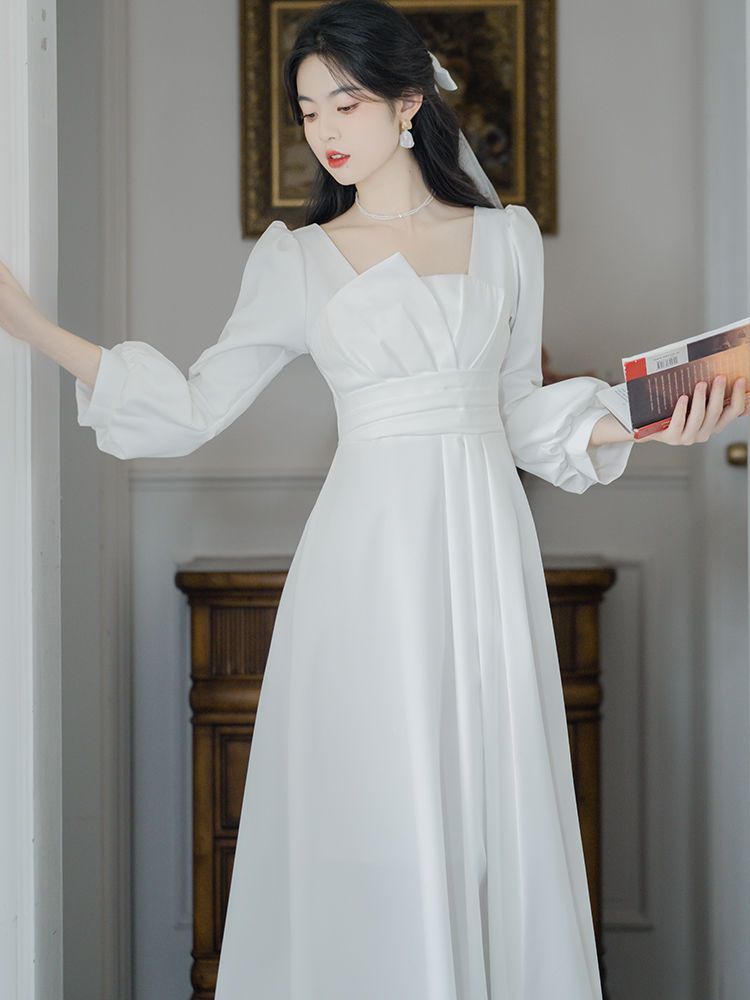 French retro light literature and art license evening dress temperament commuter dress registration elegant high-end sense engagement dress