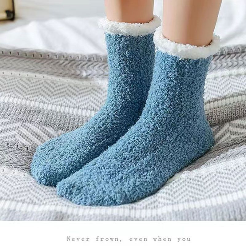 珊瑚绒袜子女秋冬季加绒加厚睡眠袜地板袜防寒保暖中筒袜月子袜