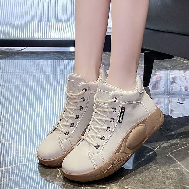 2022 autumn new thick-soled platform shoes all-match fashion women's single shoes high-top lace-up casual retro moccasins women's shoes