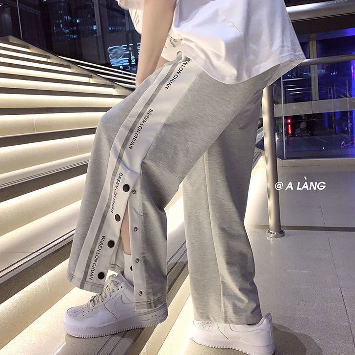 UO fat mm breasted casual pants 2-300 catties spring and autumn men and women ins tide loose straight tube all-match Hong Kong style sports pants