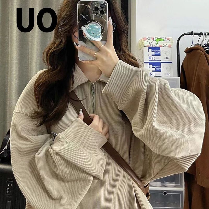 UO特大碼女裝胖m2-300斤秋冬季加絨加厚原宿BF風衛衣polo衫上衣服